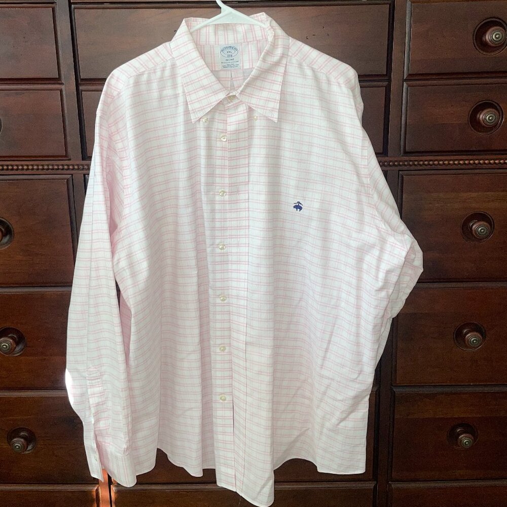 Brooks Brothers Pink and White Plaid Button-Up